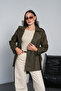 Women's Khaki Suede Look Faux Leather Belted Double-Breasted Buttoned Epaulet Short Trench Coat - 3