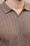 Light Brown Polo Collar Hair Knit Patterned Men's Knitwear Sweater E7519 - 5