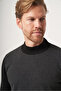 Black-Smoked Turtleneck Long Sleeve Knitted Comfort Fit Cotton Sweater 1012265152 - 4