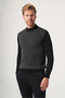 Black-Smoked Turtleneck Long Sleeve Knitted Comfort Fit Cotton Sweater 1012265154