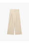 High Waist Belted Pocketed Pleated Wide Leg Fabric Trousers - 4