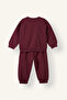 H8483A5Br115 Burgundy 100% Cotton Crew Neck Printed Sweatshirt Top and Elastic Waist Sweatpants - 8