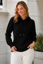 Women's Long Sleeve Hooded Lace-Up Textured Relaxed Fit Casual Stylish Black Knitwear Sweater - 5
