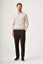 Beige Polo Collar Long Sleeve Knitted Comfort Fit Cotton Sweater 1012265150 - 3