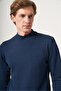 Indigo Turtleneck Long Sleeve Knitted Comfort Fit Cotton Sweater 1012265001 - 4