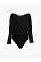 Draped Slim Fit Drape Collar Long Sleeve Snap Fastener Bodysuit with Metal Accessories - 6