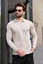 Stone Polo Collar Hair Knit Patterned Men's Knitwear Sweater E7519