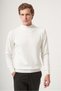 Cream Color Turtleneck Long Sleeve Knitted Comfort Fit Cotton Sweater 1012265001