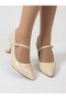 Elegant Belt Detailed Patent Leather Closed Back Cream Heeled Shoes Nk3218 - 2