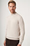 Beige Turtleneck Long Sleeve Knitted Comfort Fit Cotton Sweater 1012265001 - 3