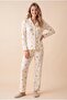 Women's Long Sleeve Front Buttoned Report Interlock Lemon Ecru Pajama Set C6T2N48 - 2