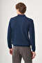 Indigo Polo Collar Long Sleeve Knitted Comfort Fit Cotton Sweater 1012265150 - 5