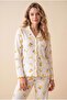 Women's Long Sleeve Front Buttoned Report Interlock Lemon Ecru Pajama Set C6T2N48