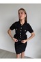 Glittery and Buttoned Soft Blouse Skirt Knitwear Set - 3
