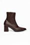 Pointed Toe Stretch Thick Heeled Side Zipper Bitter Brown Heeled Boots - 3