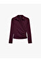Double-Breasted Polo Collar Plum Color T-Shirt Comfortable Fit Long Sleeve Draped - 5