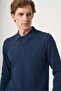 Indigo Polo Collar Long Sleeve Knitted Comfort Fit Cotton Sweater 1012265150 - 3