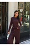 Women's Brown Blouse Pants Bottom Top Set - 4
