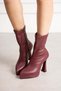 Talya Women's Burgundy Stretch Leather Pointed Toe Zippered Platform 11 cm Thick Heeled Boots Bootie - 2