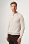 Beige Polo Collar Long Sleeve Knitted Comfort Fit Cotton Sweater 1012265150 - 2