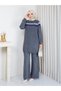 Knitted Glitter Striped Knitwear Tunic Pants Set - 6