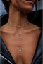 Pearl and Zircon Stone Heart Detail Double Steel Necklace Set - 2