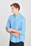 100% Linen Regular Fit Regular Cut Blue Shirt - 2