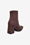 Bitter Brown Suede Blunt Toe Thick Heeled Zippered Boots - 5