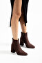 Bitter Brown Suede Blunt Toe Thick Heeled Zippered Boots - 4
