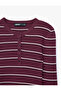 Long Sleeve Crew Neck Striped Henley Collar Knit Sweater - 7