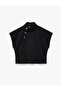 Modal Fabric Snap Closure Detailed Cap Sleeve Stand Collar Blouse