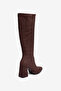 Bitter Brown Suede Blunt Toe Thick Heeled Semi-Zipper Boots - 5