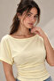 2230 Women's Boat Neck Bat Sleeve Draped Blouse Yellow - 2