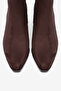 Bitter Brown Suede Blunt Toe Thick Heeled Zippered Boots - 3
