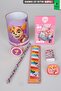 X Dekomus Licensed Pink Paws Collection 7-Piece Stationery Set Metal Pen Holder, Notepad, Pencil, Ruler, Eraser, Pencil Sharpener, Paper Clip Set