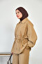 Women's Shirt Collar Waist Drawstring Trouser Suit Camel - 5