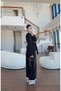 Women's Black Lace Detailed Doll Collar Jacket and Pants Belted Suit - 3