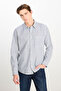 100% Cotton Relaxed Fit Wide Cut Striped Ecru Shirt