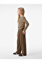 Leopard Patterned Gathered Slim Fit Crew Neck Long Sleeve Crop Blouse - 2