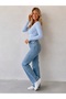 Women's Double-Breasted Collared Long-Sleeved Cropped Length Sandy Fabric Blouse - 3
