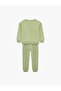 Raised Patterned Long Sleeve Crew Neck Printed Cotton Tracksuit Set for Baby Boy - Green - 2