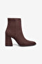 Bitter Brown Suede Blunt Toe Thick Heeled Zippered Boots - 2