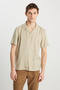 Relaxed Fit Wide Cut Soft Textured Beige Shirt - 2