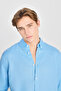 100% Linen Regular Fit Regular Cut Blue Shirt - 4