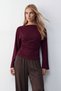 Women's Burgundy Boat Neck Draped Waist Blouse Alc-X15864 - 3