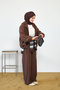 Women's Zippered Drawstring Detail Trousers Suit Brown - 4