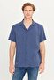 Relaxed Fit Wide Cut Soft Textured Navy Blue Shirt