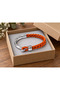 Feriano Tangerine Orange Leather Men's Bracelet - Silver Tone Half Metal Mesh - 2