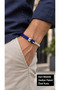 Beltrano Cobaltcurve Dark Blue Leather Men's Bracelet - Silver Tone Open Shackle