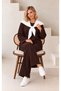 Women's Plus Size Crew Neck Scarf Detailed Oversize Loose Cut Lycra Modal Fabric Tracksuit Set 29502